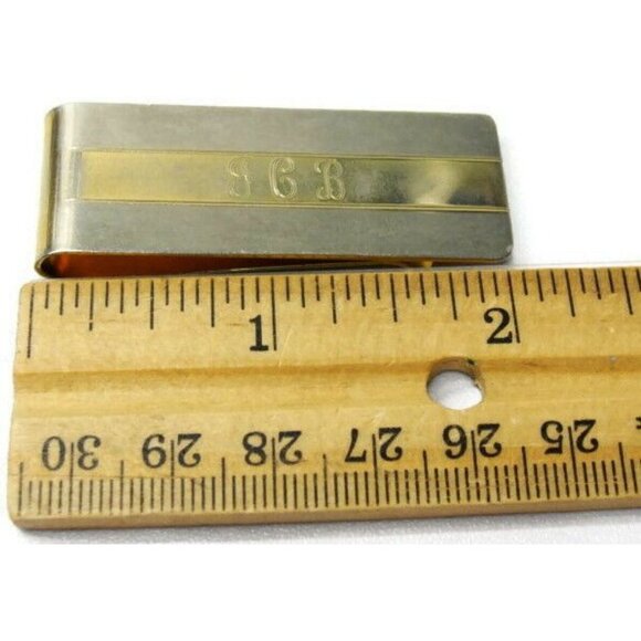 "JCB" Monogram Money Clip Stainless Steel Gold Tone Credit Card Cash ID Holder - Picture 2 of 7